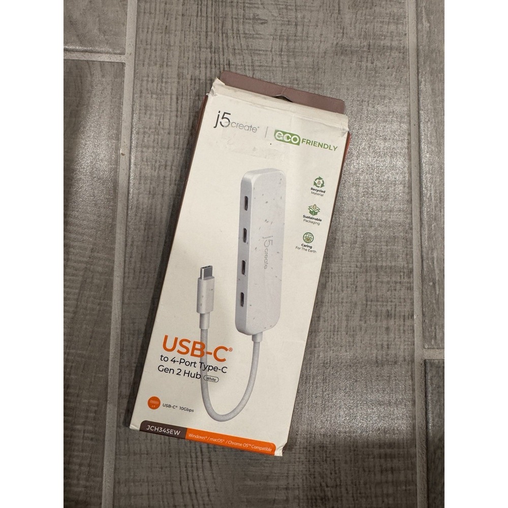 j5create USB-C to 4-Port Gen 2 Hub Unisex OS White NWOT JCH345EW 10Gbps Eco